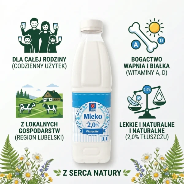 Mleko naturalne 2,0% butelka 1litr OSM Piaski