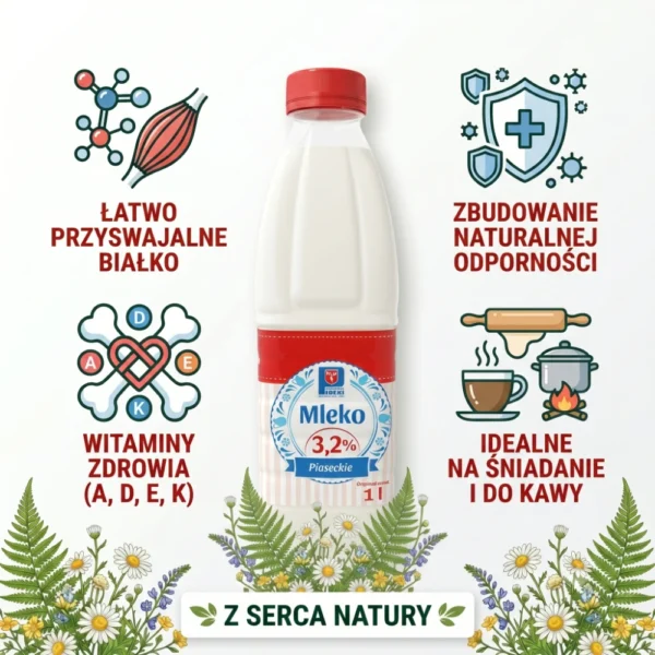 Mleko naturalne 3,2% butelka 1litr OSM Piaski